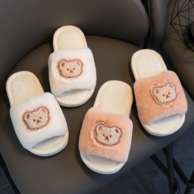 Children's cotton shoes winter indoor casual warm cartoon bear cute non-slip comfortable thick-soled fluffy slippers
