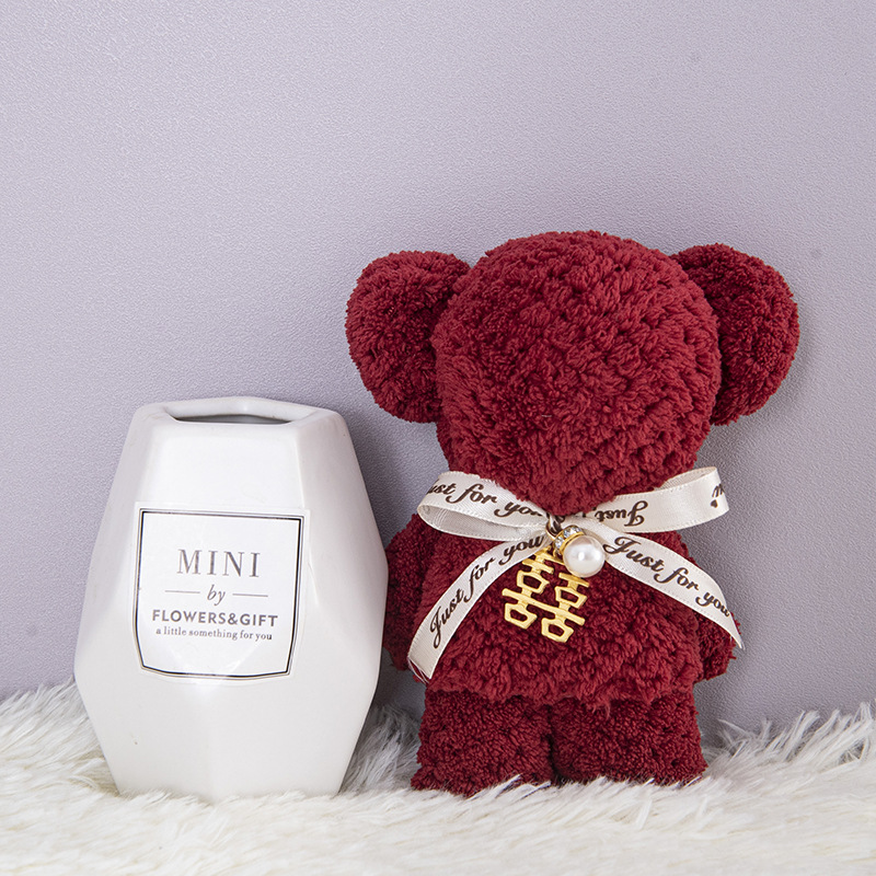 Picture of Coral Fleece Cute Bear Square Bridesmaid Best Man Accompanying Gift Opening Ceremony Shop Gift Pineapple Small Towel
