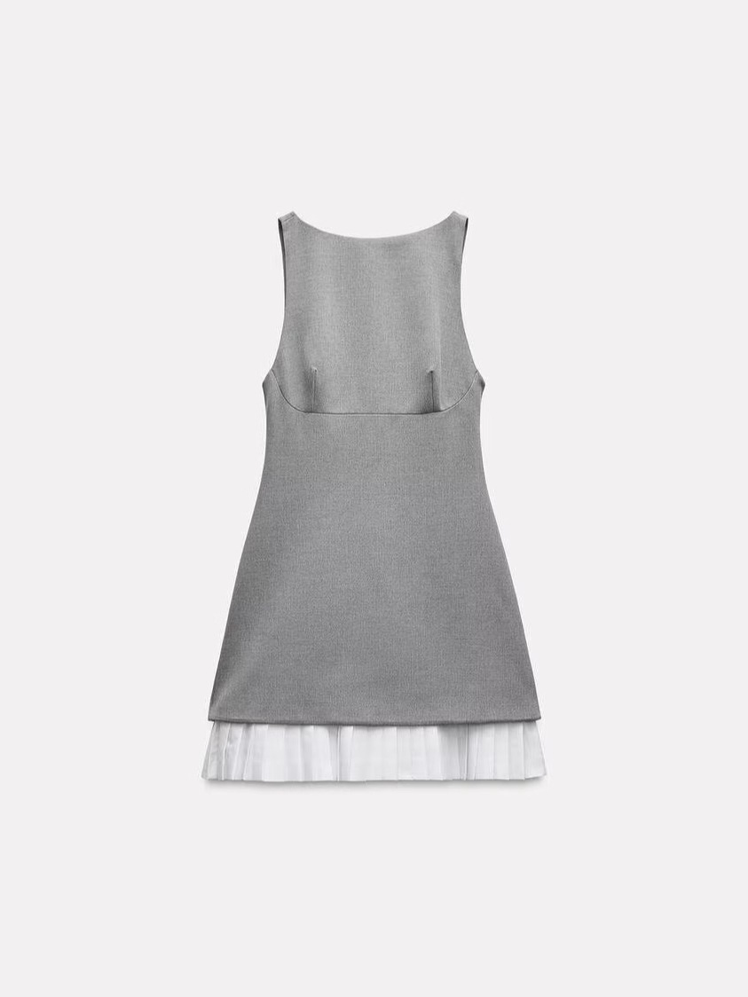Cross-border European and American women's clothing 2025 spring and summer new simple poplin stitching sleeveless boat collar short dress