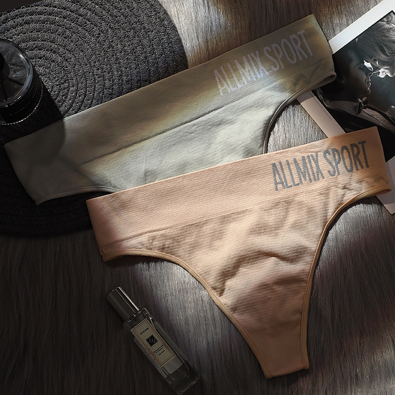Picture of Foreign Trade European and American Women's Underwear Sexy Seamless Sports Fitness Letter Wide Waist Middle Waist Seamless Briefs Thong