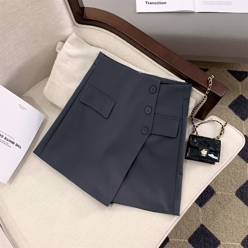 Picture of Irregular High Waist Suit Short Pants Skirt Women's Spring 2025 New Korean Style Button Embellished A- line Wide Leg Skirt Pants