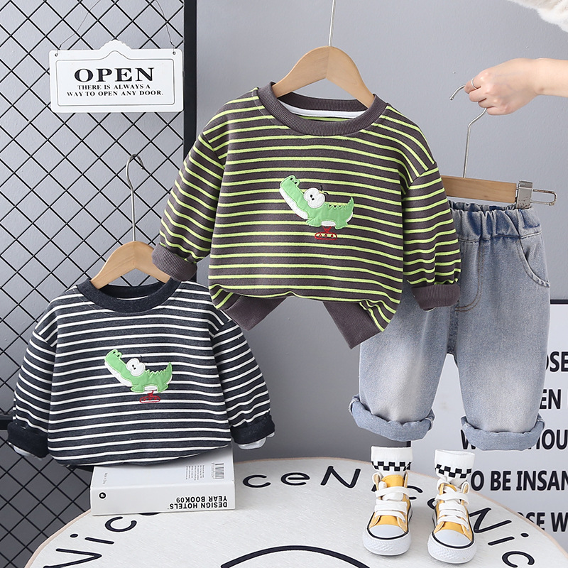 Baby's Spring and Autumn Two-Piece Set 2025 New Children's Cartoon suit Stylist Striped Sweatshirt for Boys and Girls