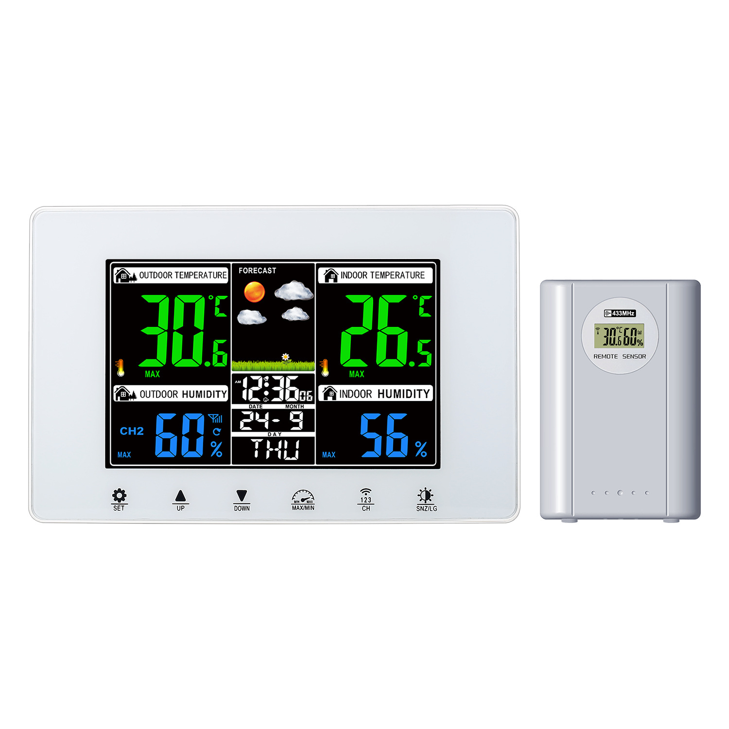 Picture of Cross-border LCD color weather forecast clock wireless transmission wine kiln garage cold room temperature and humidity weather monitoring clock