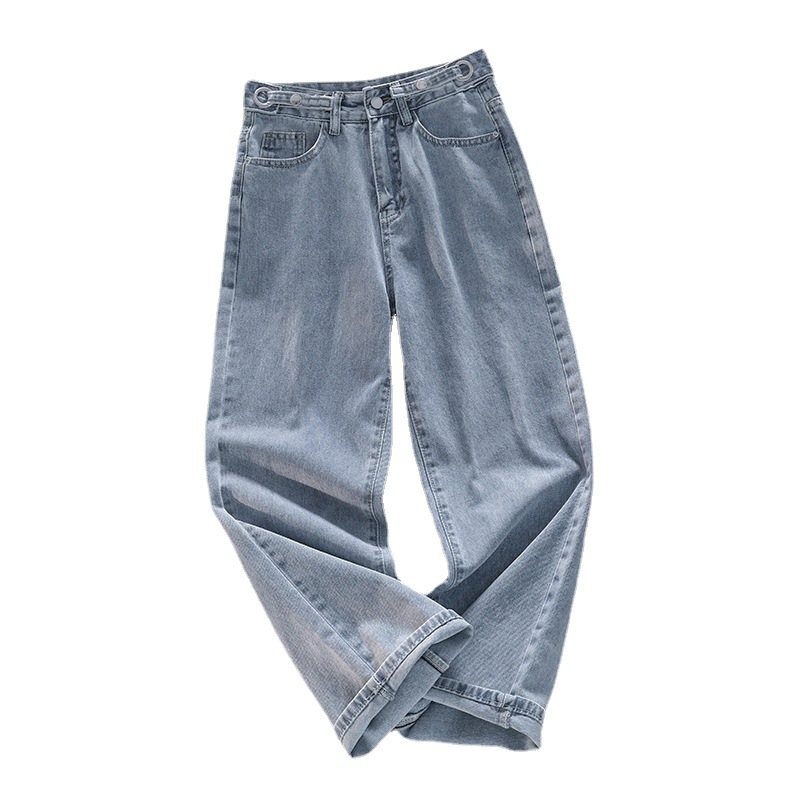 Picture of Summer Thin Loose Adjustable New Style Straight All-match Draping Outer Wear Light-colored High-waist Floor-mopping Wide-leg Jeans for Women