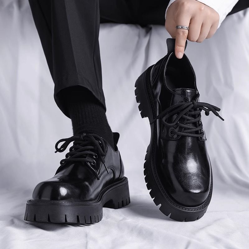 Leather Shoes Men's Autumn High-end Martin Boots Casual British Business Dress Big Head Thick Sole Height Increasing Groom Wedding Shoes