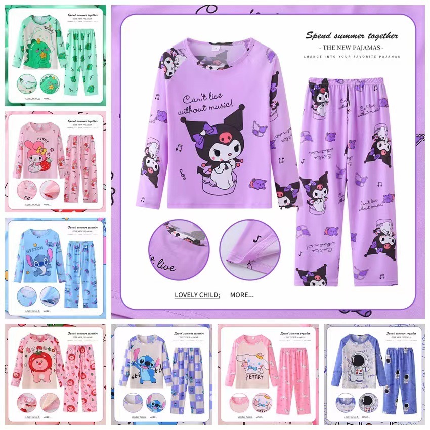 Southeast Asia Girls Pajamas Spring and Autumn Long Sleeve Children's Suit Cartoon Cute Girls Baby Home Clothes Can Wear