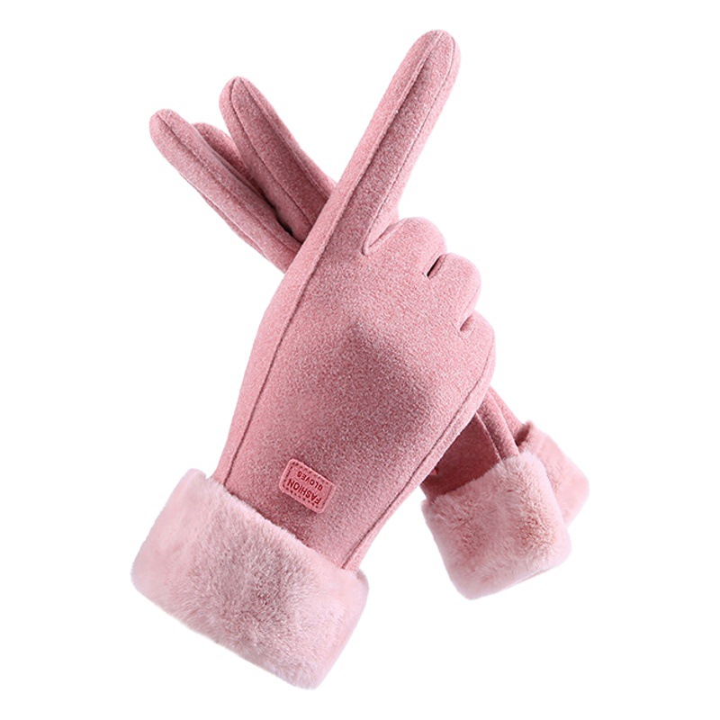 Winter warm gloves ladies fleece-lined thickened cold-proof touch screen riding hair ladies fashion cycling gloves wholesale