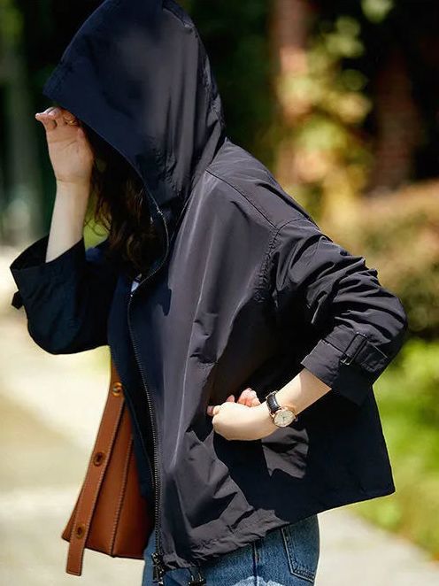 Picture of Korean Style Fashionable Hooded Zipper Trench Coat Women's 2023 Spring New Loose Elegant Short Jacket Trendy