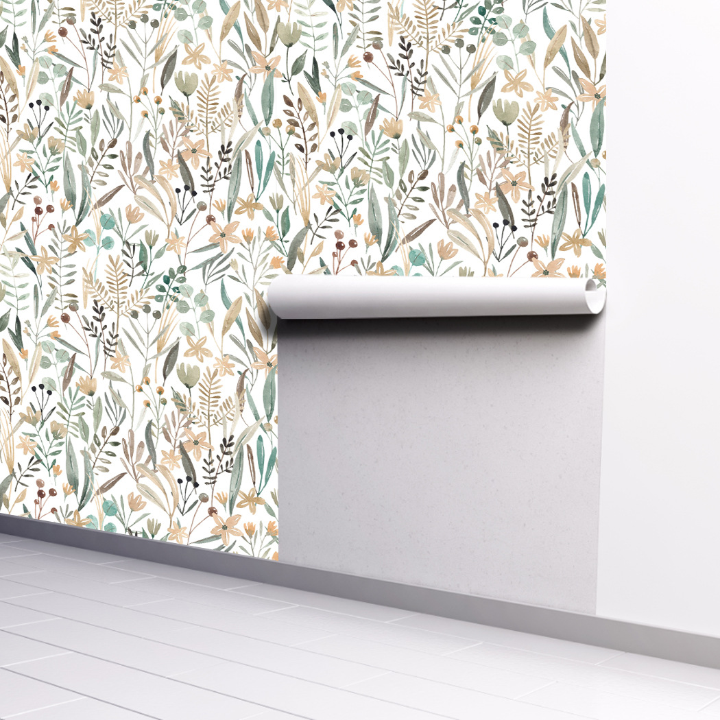 Fern self-adhesive wallpaper watercolor flower removable wall decoration wallpaper nursery bedroom pvc mural