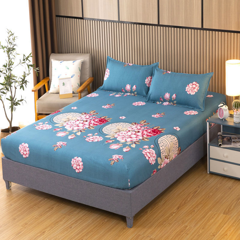 Picture of Bed sheet single-piece fitted sheet all-inclusive bedspread mattress protective cover washed cotton summer maternal and child washed cotton fitted sheet three-piece set