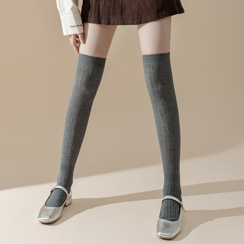 miu style over-the-knee socks women's double needle lengthened thigh over-the-knee socks Japanese style solid color slimming high socks stockings