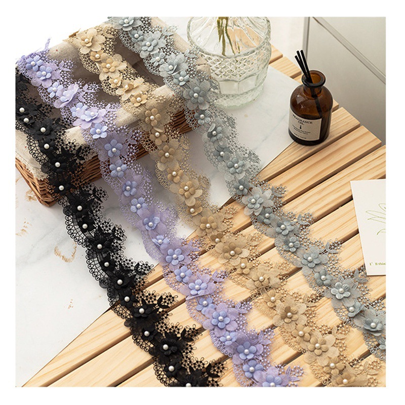 7cm wide color fine polyester light water soluble embroidery nail beads lace headscarf dress children's clothing decoration clothing accessories