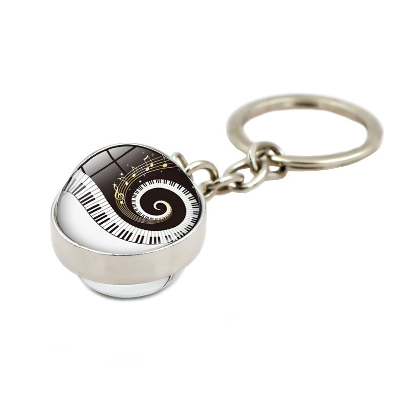 Picture of Music Symbol Piano Keys Time Gem Glass Ball Keychain Pendant Metal Key Chain Creative Small Gift