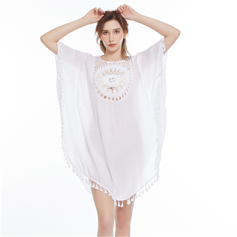 Picture of Loose bikini tassel blouse beach coat women's hollow pullover hot spring blouse seaside sun protection swimsuit outer wear
