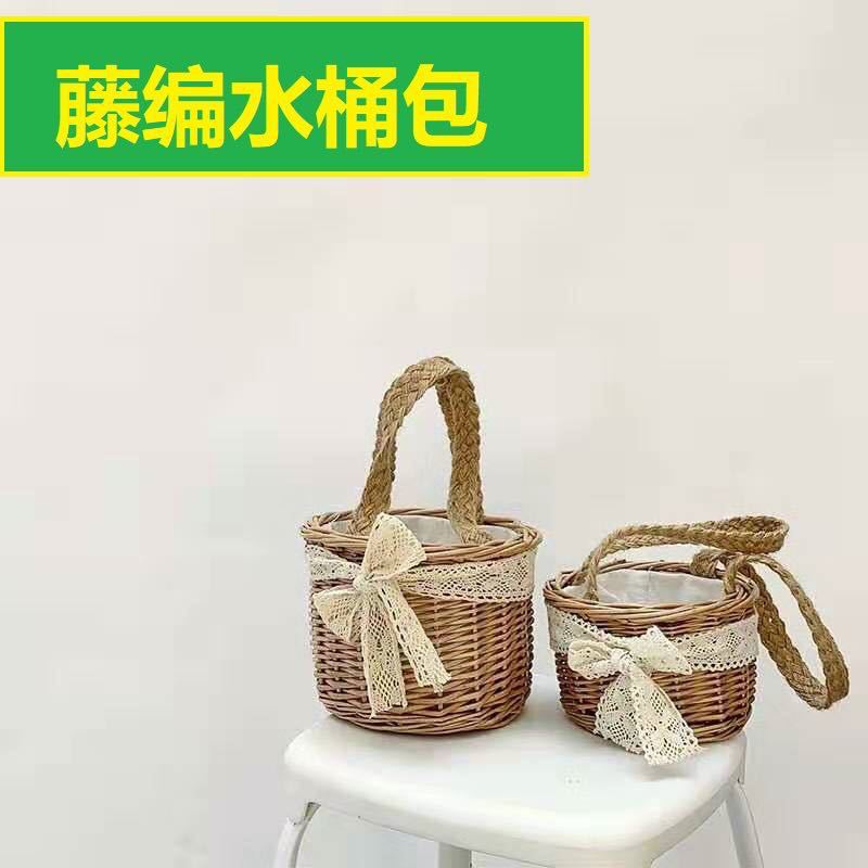 Picture of Rattan Small Bamboo Basket Handmade Woven Net Red Children's Bamboo Straw Woven Bag Bucket Bag Portable Sydney Picnic