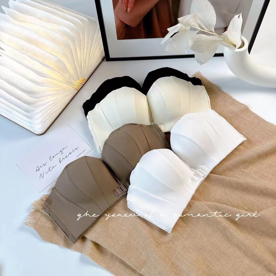 Original Shell Palm Cup Satin Sexy Front Buckle Underwear Strapless Beautiful Back Invisible Rimless Bra Blast
