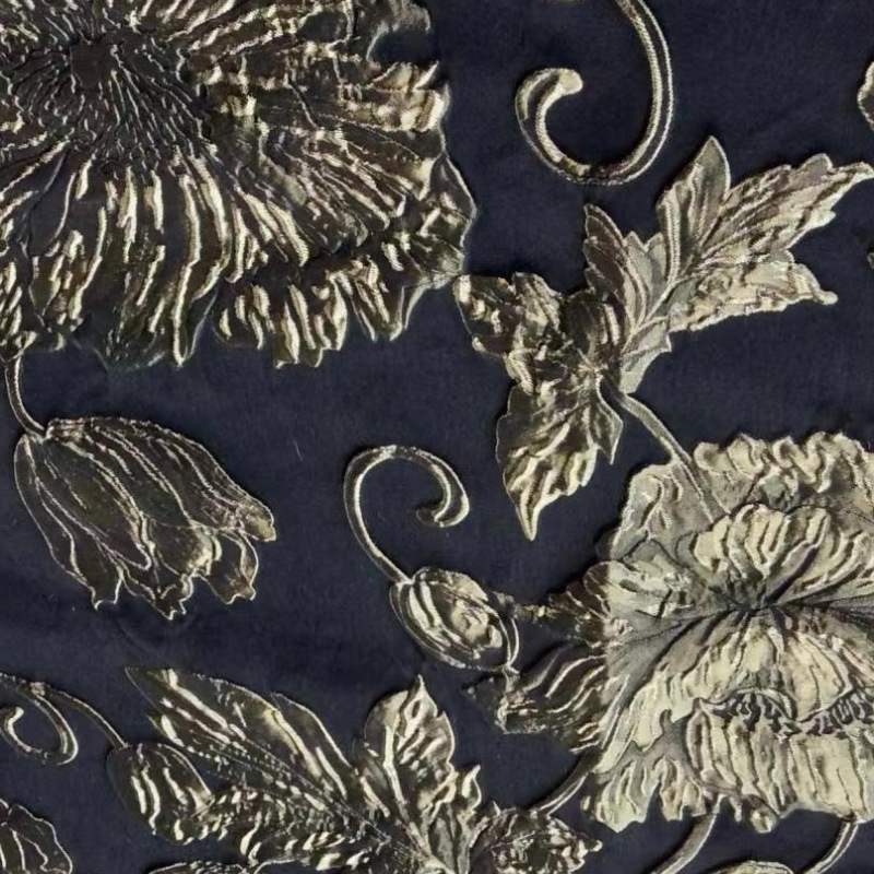 Picture of Concave-convex relief large flower jacquard fabric three-dimensional texture exquisite bright silk dark pattern flower decorative clothing fabric