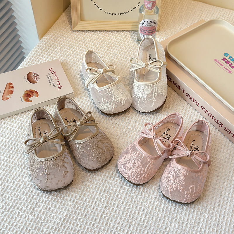 Picture of Flat Breathable Lace Mesh Shoes 2025 Spring and Summer New Korean Style Girl's Bow Shallow Mouth Mary Jane Shoes