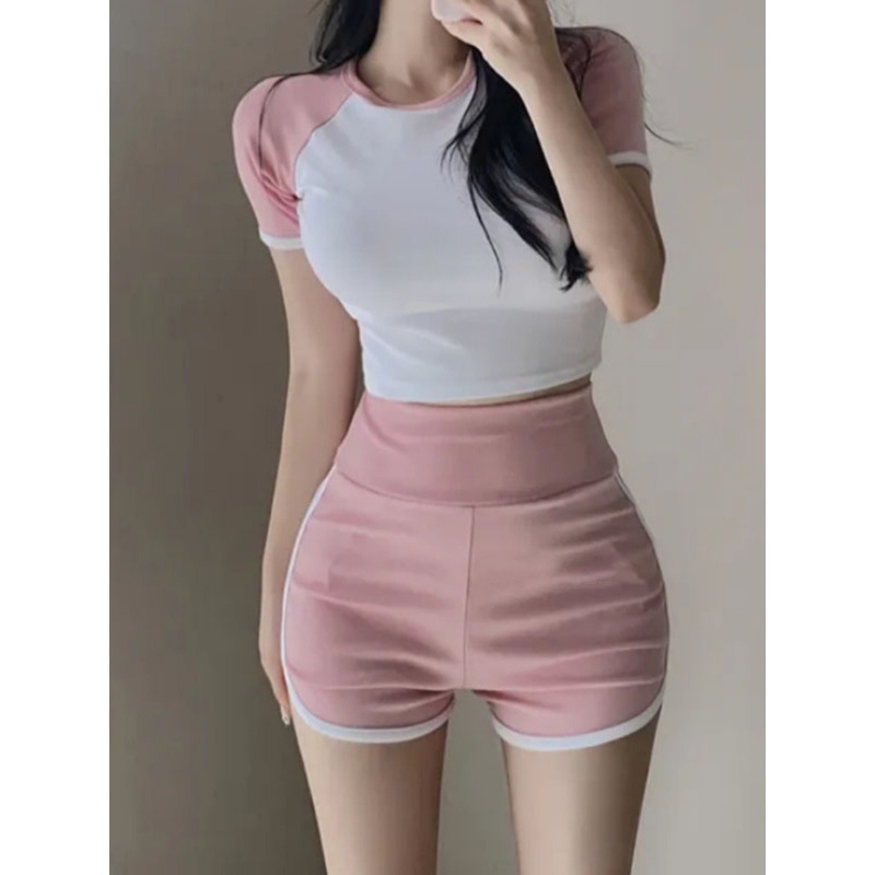 Spice Girls Casual Sports suit Women's Sexy Sweet and Spicy Short-sleeved Top Summer New Pure Hip Shorts Two-piece Set