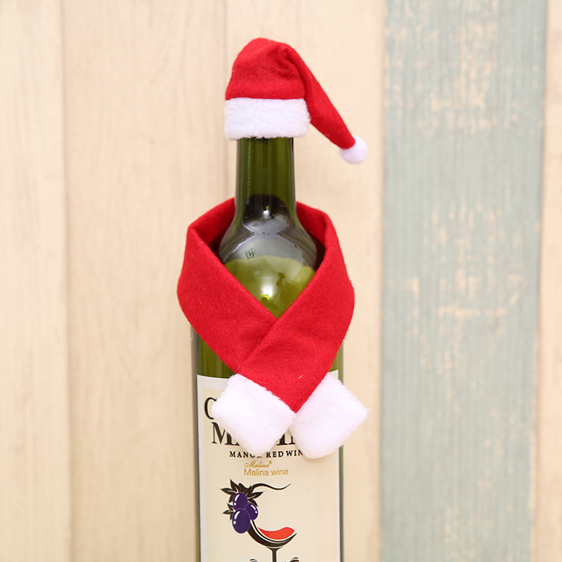 Picture of Christmas creative household items non-woven scarf hat wine bottle decoration creative Christmas wine bottle decoration wholesale