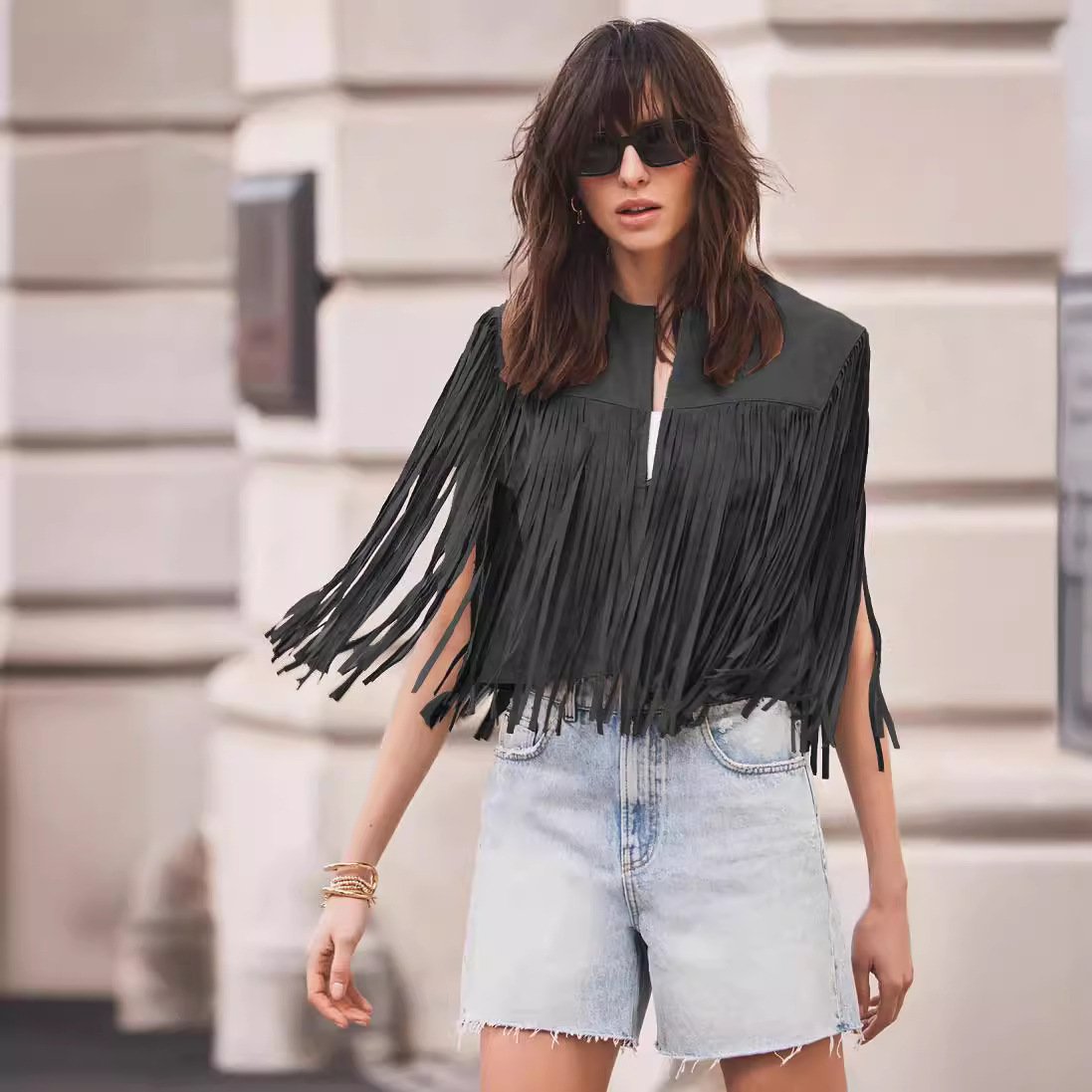 Picture of 2025 New European and American Spring and Summer Fashion Thin Tassel Vest for Women European Station Suede Can Be Customized and Lightweight