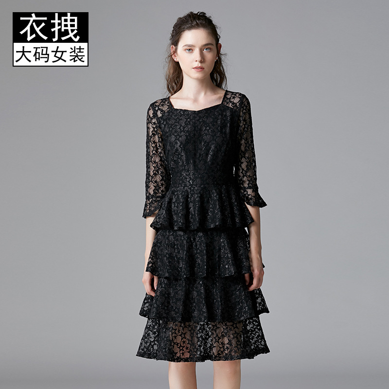 Cake Dress 2024 Autumn New European and American Plus Size Lady's Lace Dress Plus Size