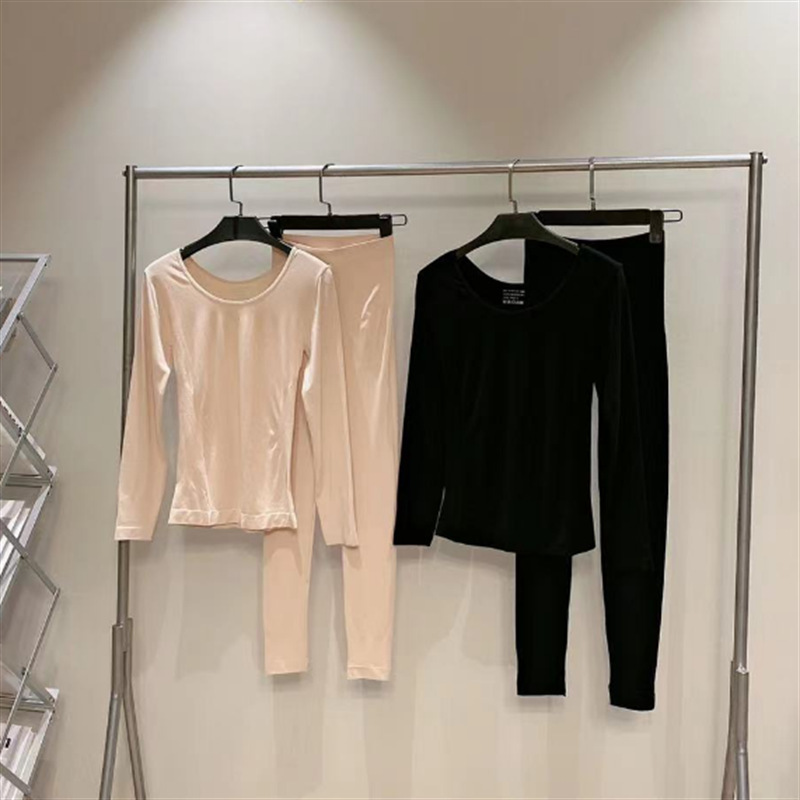 Japanese Facial Mask Thermal Intimates Women's Autumn and Winter Slim Skin-Beautifying Clothing Pure Color Autumn Clothes Autumn Trousers Fashion Set Autumn Two-Piece Set