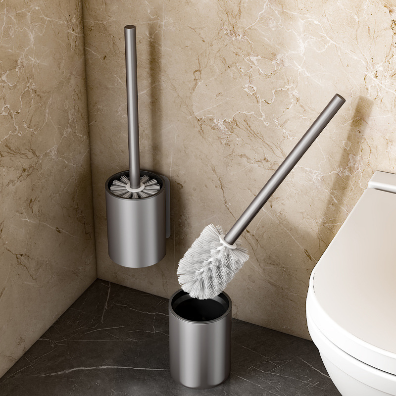 Toilet Brush suit Bathroom Toilet Cleaning Brush Space-free Aluminum Perforation Household Seamless Sticker Cross-border Long-handle Brush Rack