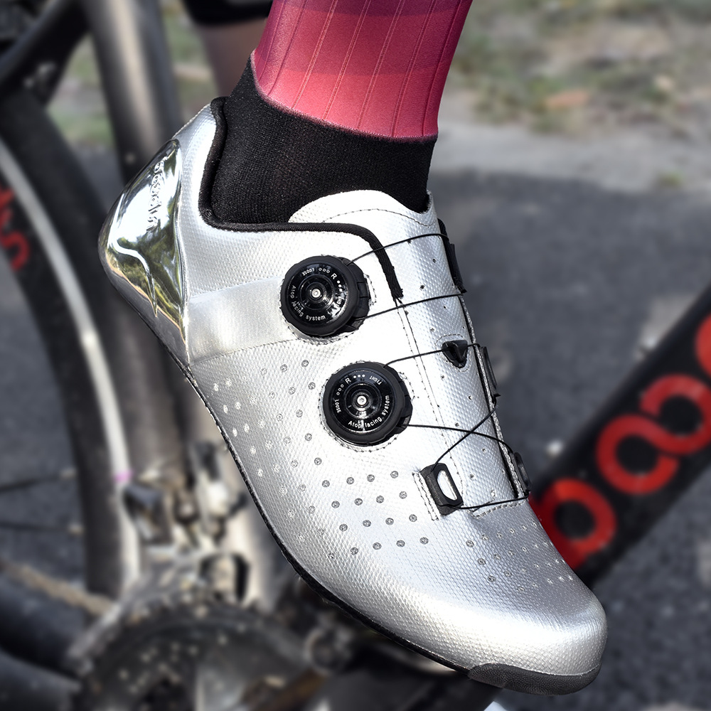 Boton new outdoor cycling shoes plated silver upper bicycle road lock shoes wholesale ultra light