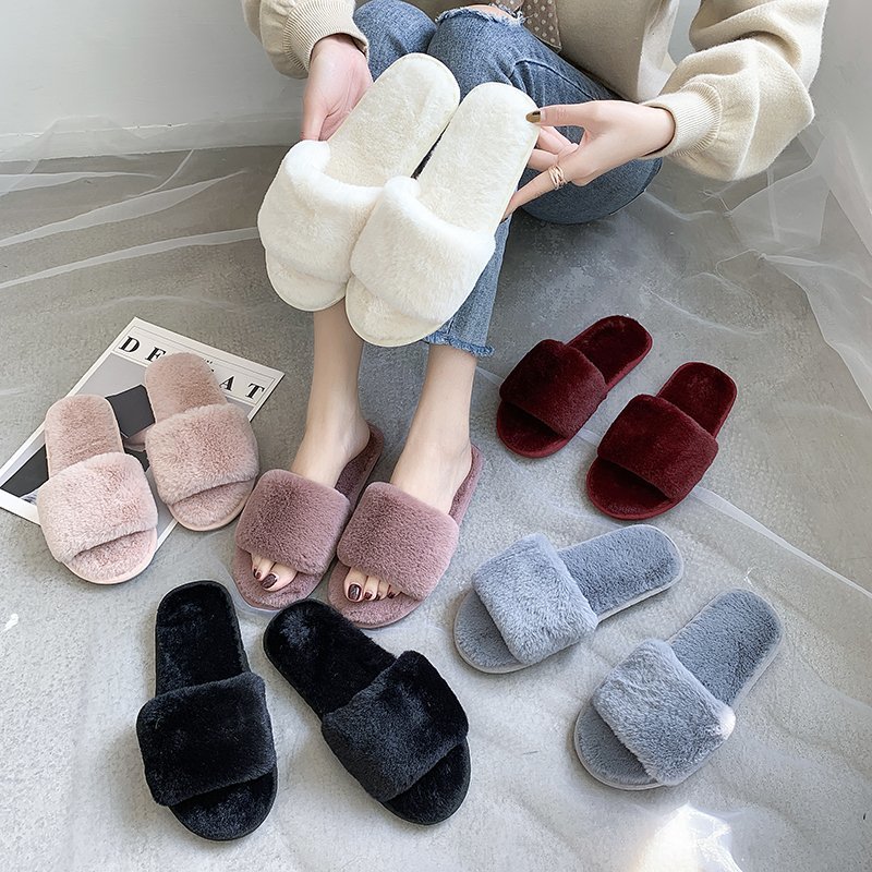Cotton Slippers Women's Autumn and Winter Home Household One-word Slip-on Feeling Wholesale Foreign Trade Soft Bottom Anti-slip Mao Mao Slippers for Men