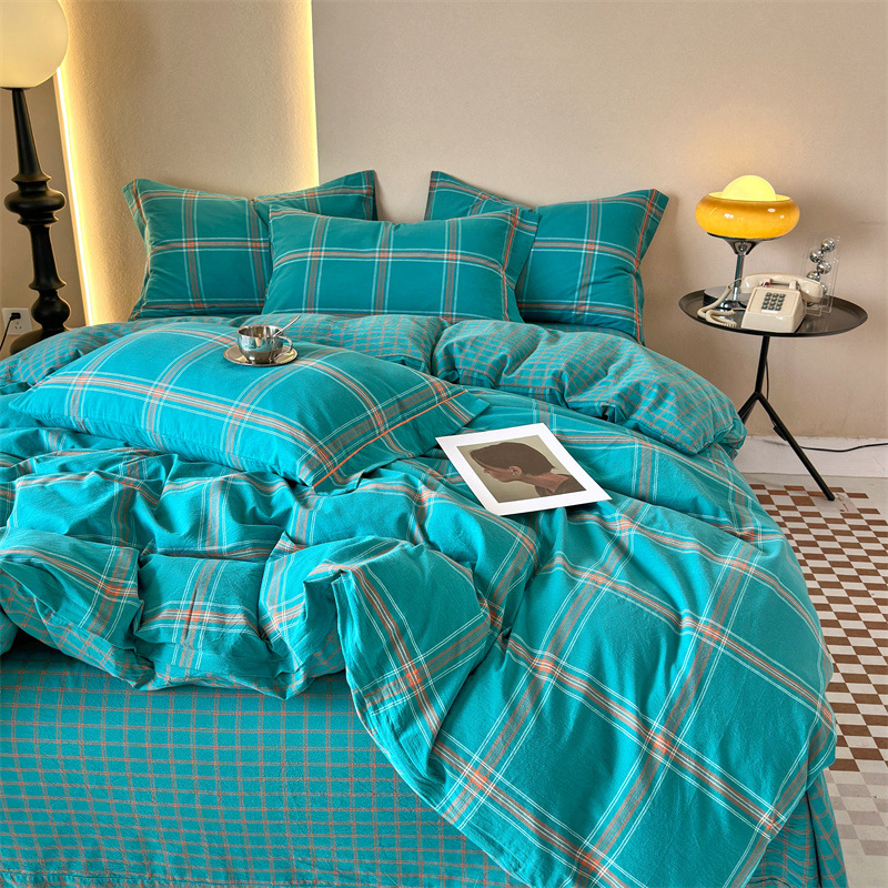 Class A yarn-dyed cotton four-piece cotton washed cotton three-piece set simple plaid bedding wholesale