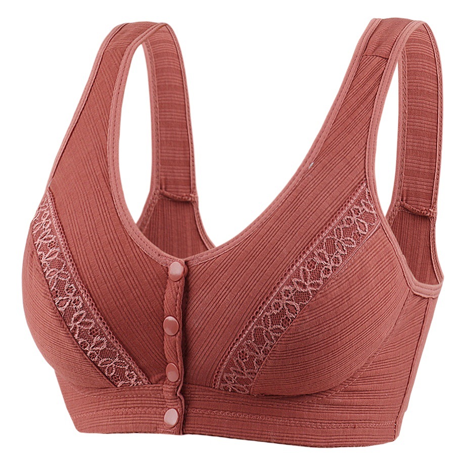 Cross-border front buckle lace edge plus size sexy mom bra middle-aged and elderly wireless breathable thin cotton bra bra for women