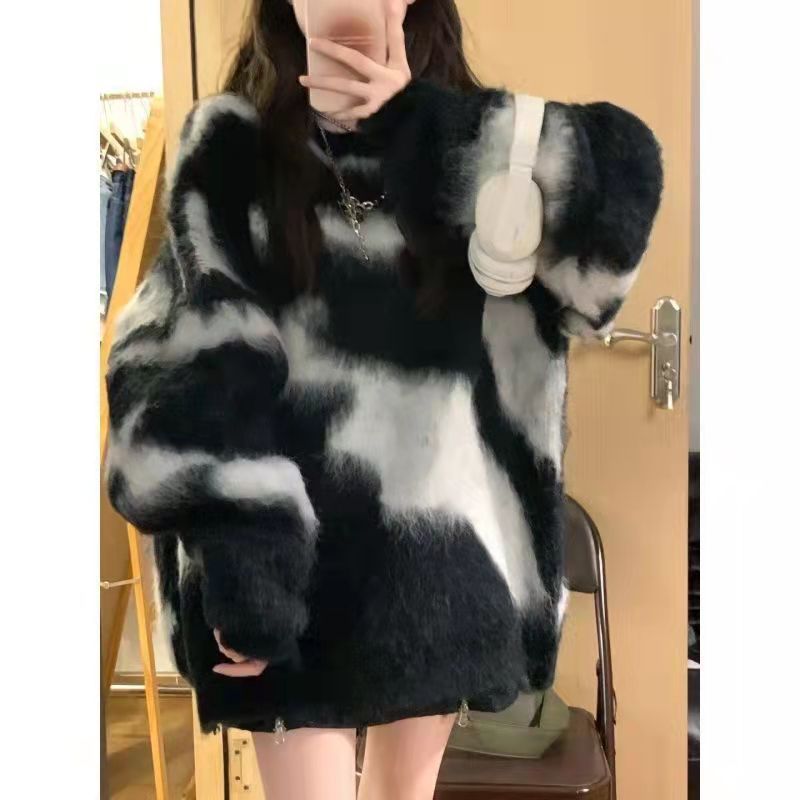 Picture of vintage Sweater Women's Autumn and Winter Niche Design Sense Japanese Style Retro Lazy Striped Knit Top