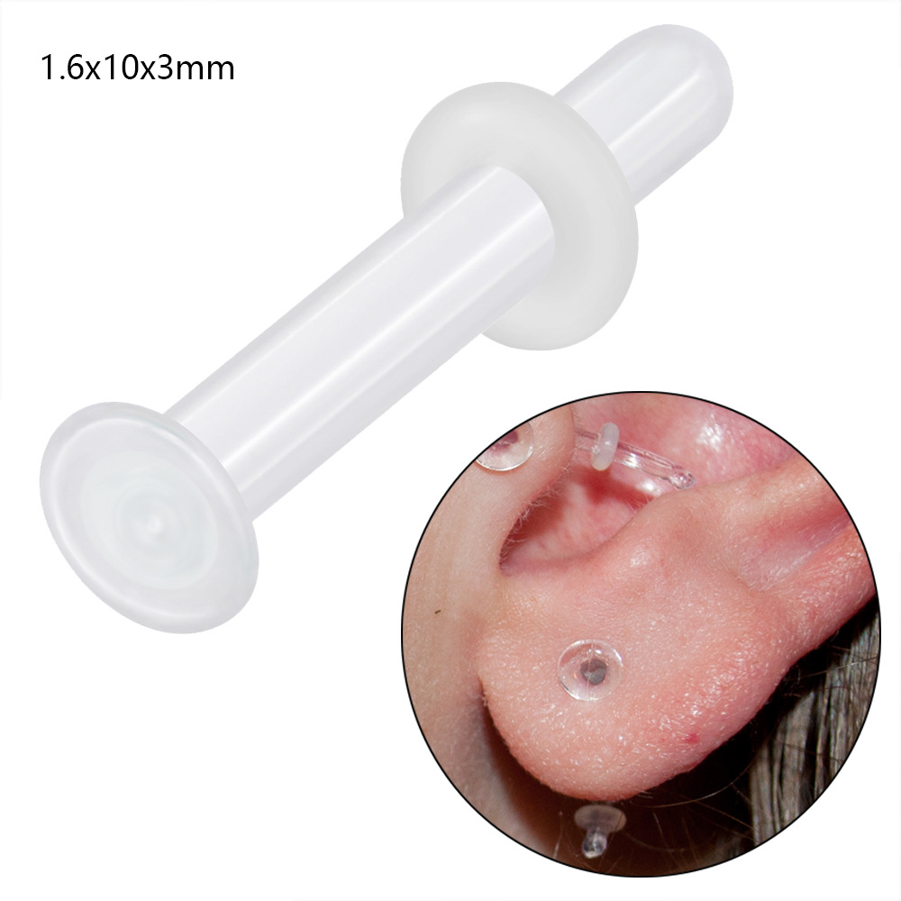 Picture of Cross-Border Transparent Glass Nose Nail C-Shaped Nose Ring L-Shaped Curved Rod Invisible Nose Ring Ear Bone Nail Earrings Piercing Navel Nail