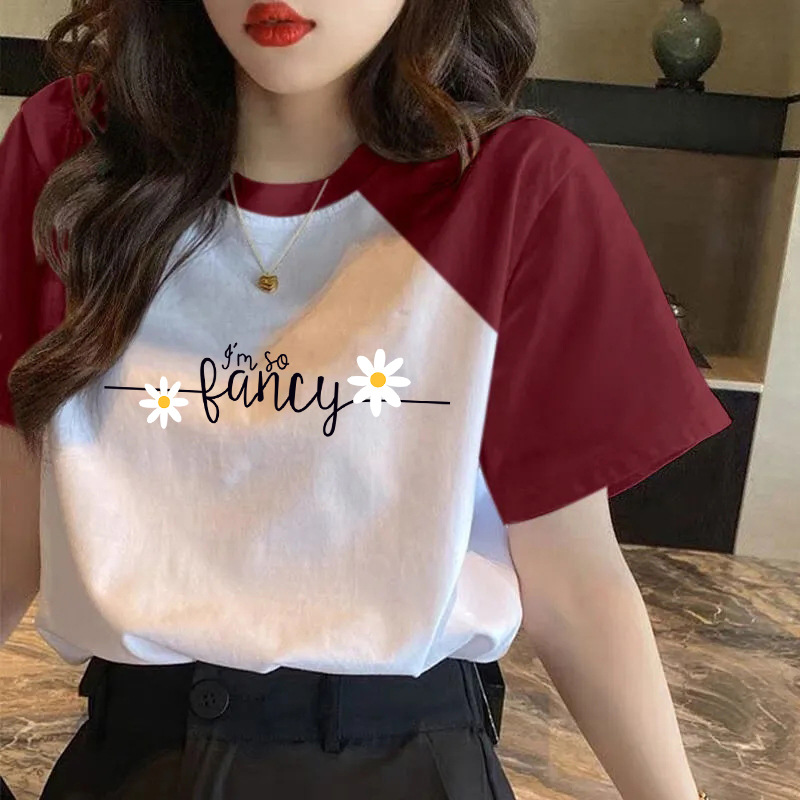 Cotton 2024 Summer Raglan Sleeves plus size Chubby MMT Shirt Loose Slimming Printed Short-sleeved Casual Base Top for Women