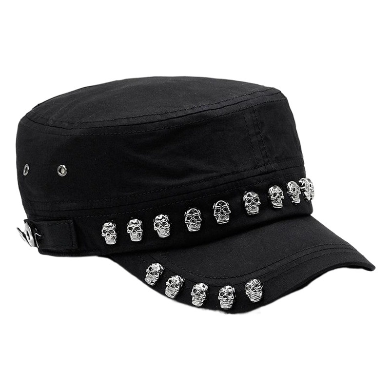 Fully Sealed, Stylish and Unique Heavy-Duty Skull Rivet Large-Size Flat-Top Hat for Men and Women, Street Style, Face-Slimming Sun Hat