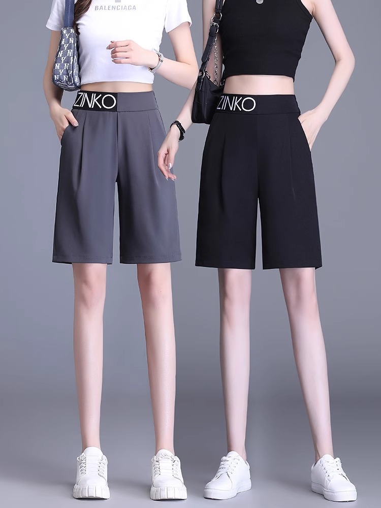 Casual Suit Shorts Women's Autumn Thin Straight Pants Women's 2024 New plus size High Waist Wide Leg Casual Pants