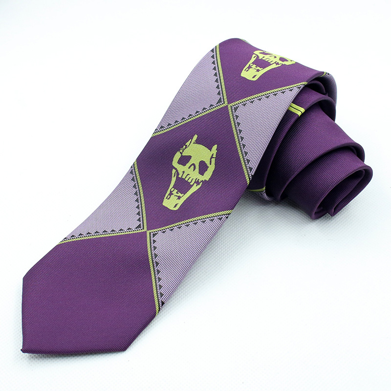 Picture of Japanese Version of Jojo Tie Wonderful Adventure Cos Kira Yoshikage Skull Black Gray Purple Anime Tie Peripherals