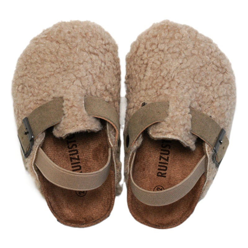 RUIZUSTOCK Ruizu Autumn and Winter New Children's Cork Sandals and Slippers Outwear Warm Suede Sandals for Boys and Girls