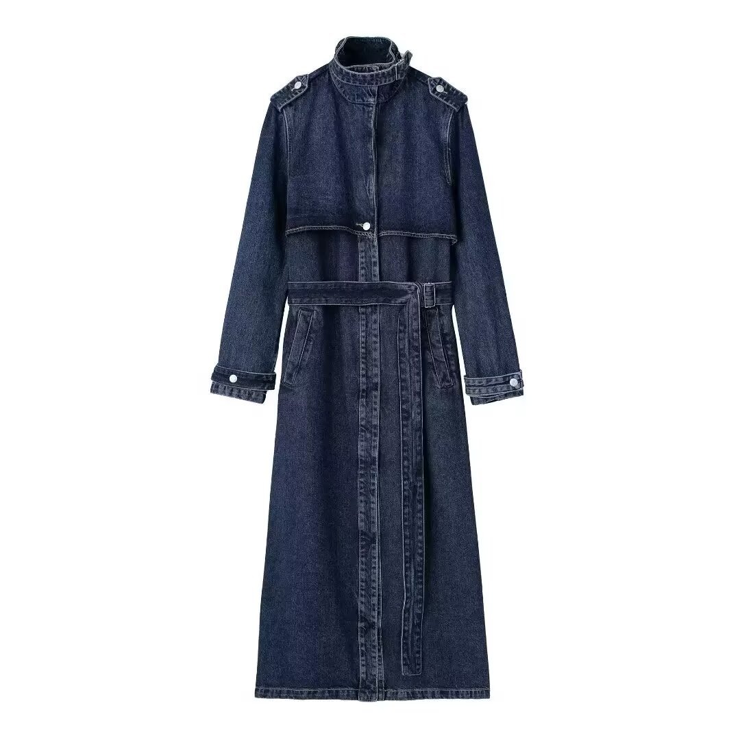 ZA cross-border women's clothing wholesale European and American style temperament commuter with belt long Denim windbreaker coat 3607271