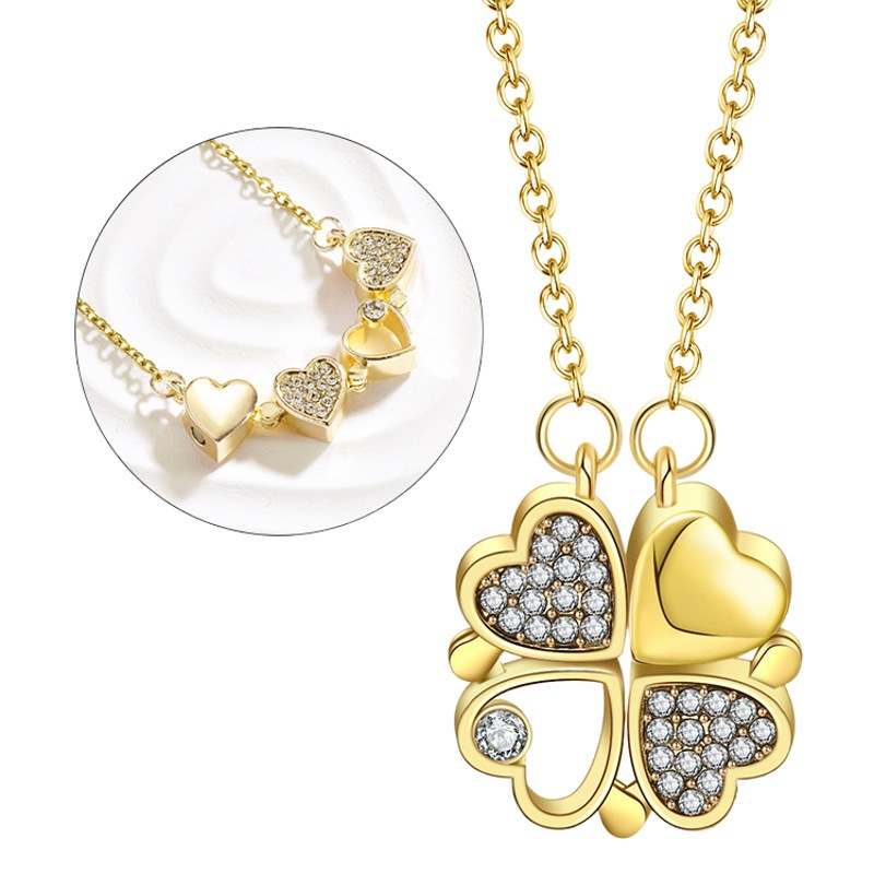 New style two-piece heart-to-heart Women's Open and close clover necklace fashion love folding creative clavicle chain wholesale