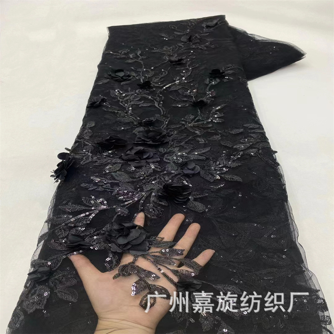Picture of Embroidered fabric lifelike big flower beads embroidered mesh fashion clothing sequined fabric lace JX346