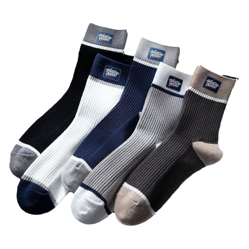 Socks Men's Mid-Calf Socks Men's Socks Business Vertical Strip Letters Autumn and Winter Socks Winter Sports Socks Long Socks Sp Mid-Calf Socks