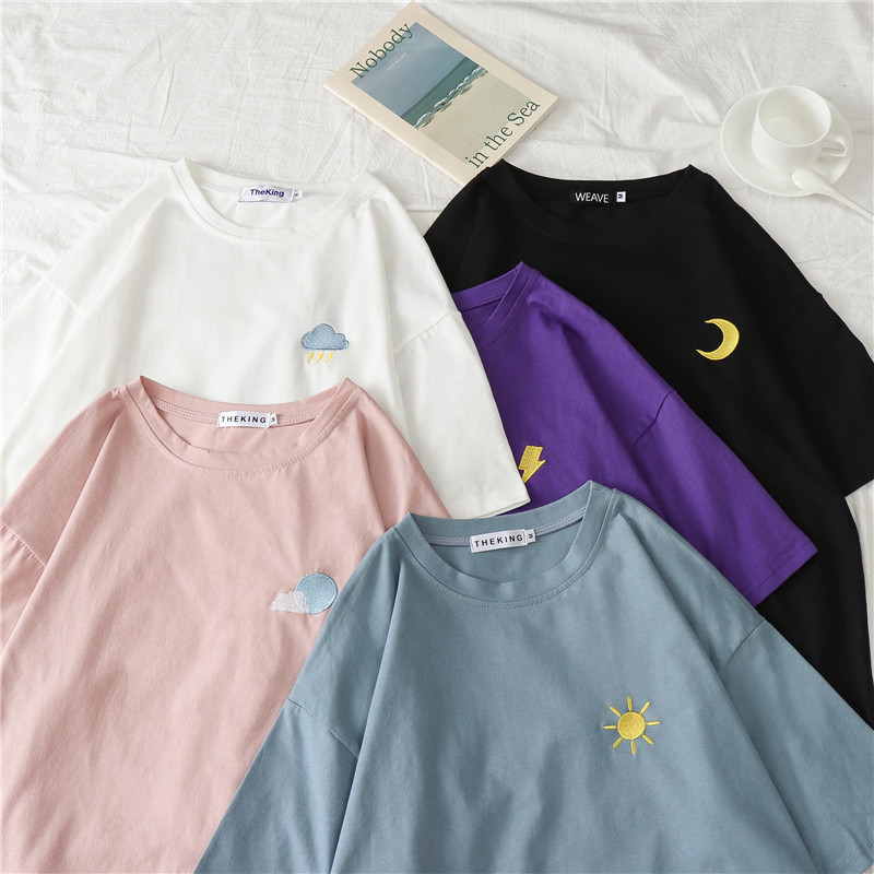 Picture of Short-Sleeved T-Shirt Women's Round Neck New Loose Korean Style Summer Weather Print Student Bottoming Shirt Tops Women's Clothing Wholesale