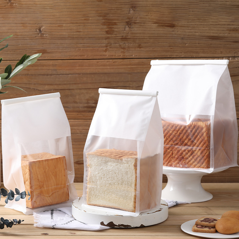 Curled Wire Bread Bag Tissue Paper 450g Toast Bag 250g Water Cube Window Slicing Self-sealing Oil-proof Paper Bag