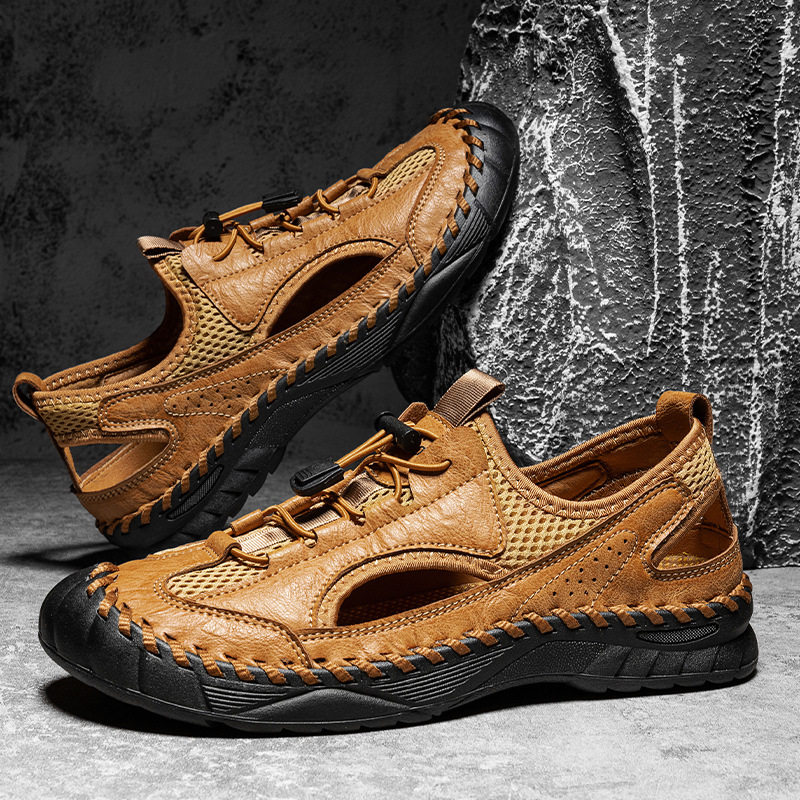2025 cross-border sandals men's summer non-slip wear-resistant soft bottom driving shoes men's outdoor leisure breathable beach shoes