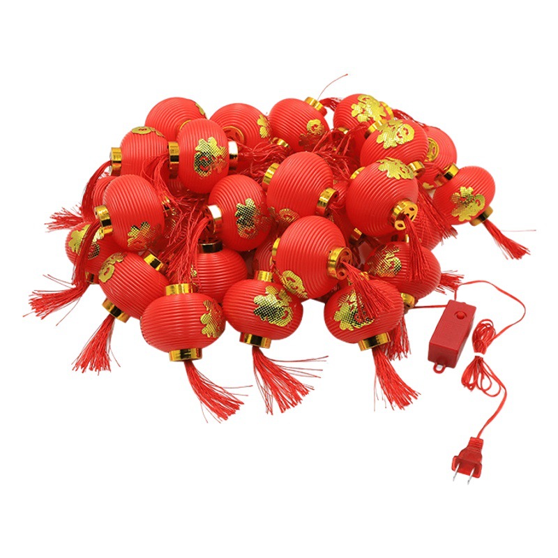 New year LED light string round lantern Changfu lantern lucky bag fu character red lantern Spring Festival lantern festival holiday decorative light