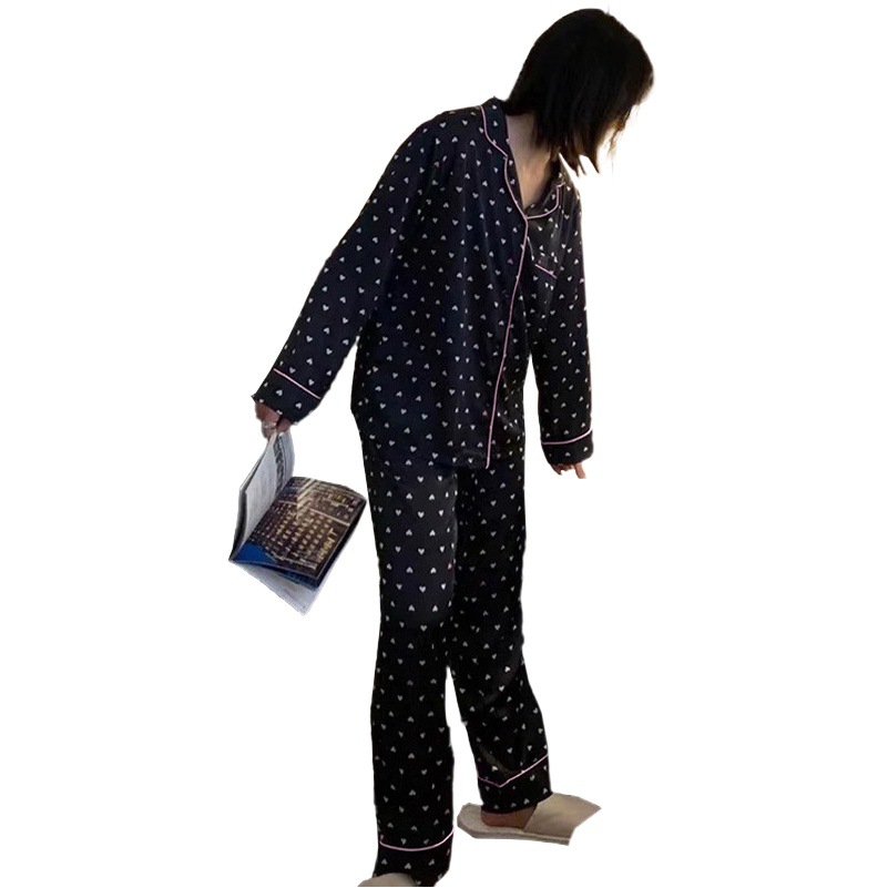 Cross-border student dormitory pajamas ladies new lapel can be worn outside simple love full print comfortable home clothes wholesale