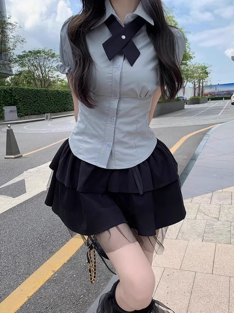 Autumn 2024 New JK Uniform Women's College-style Skirt High Waist Slim Slim-fit Strap Puff Short Skirt