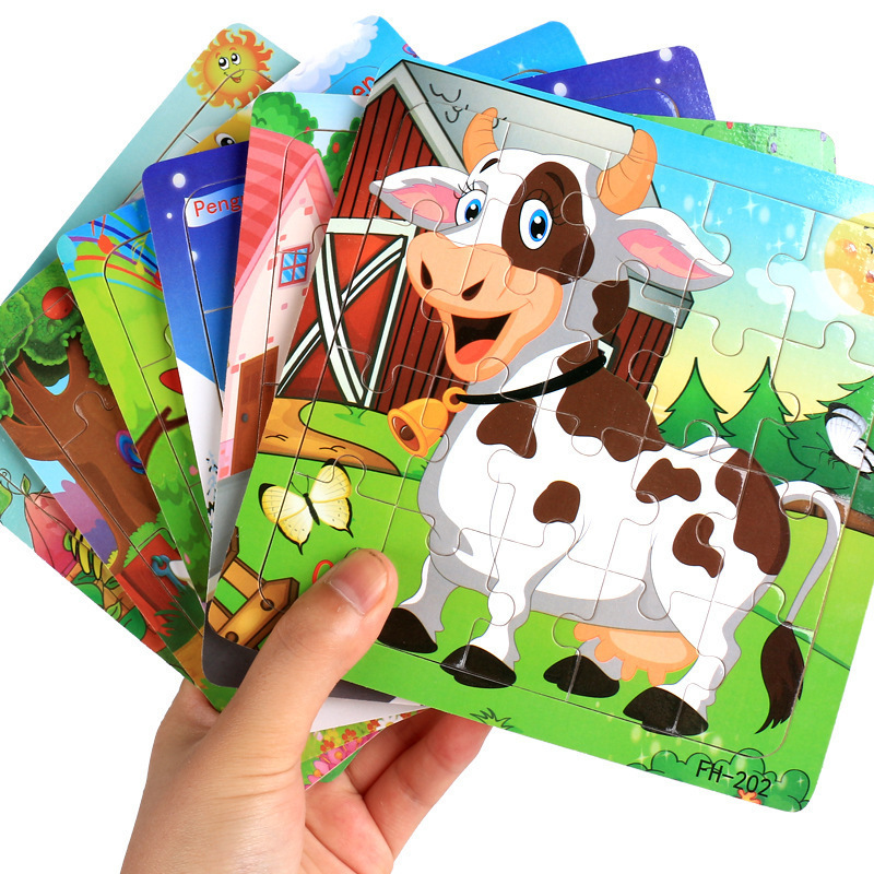Picture of 20 Pieces of Wooden Kidsren's Intellectual Toys, Wooden Puzzles, Cartoon Animals, Street Stall Toys, Factory Direct Supply